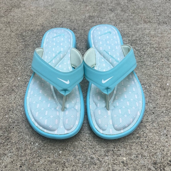 WMNS NIKE ULTRA COMFORT THONG BABY BLUE WHITE FOOTBEDS ZIG ZAG SQUARE - Picture 4 of 8